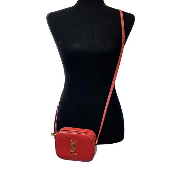 SAINT LAURENT - Grain de Poudre Classic Monogram Small Red Camera Bag Crossbody - Picture 12 of 12